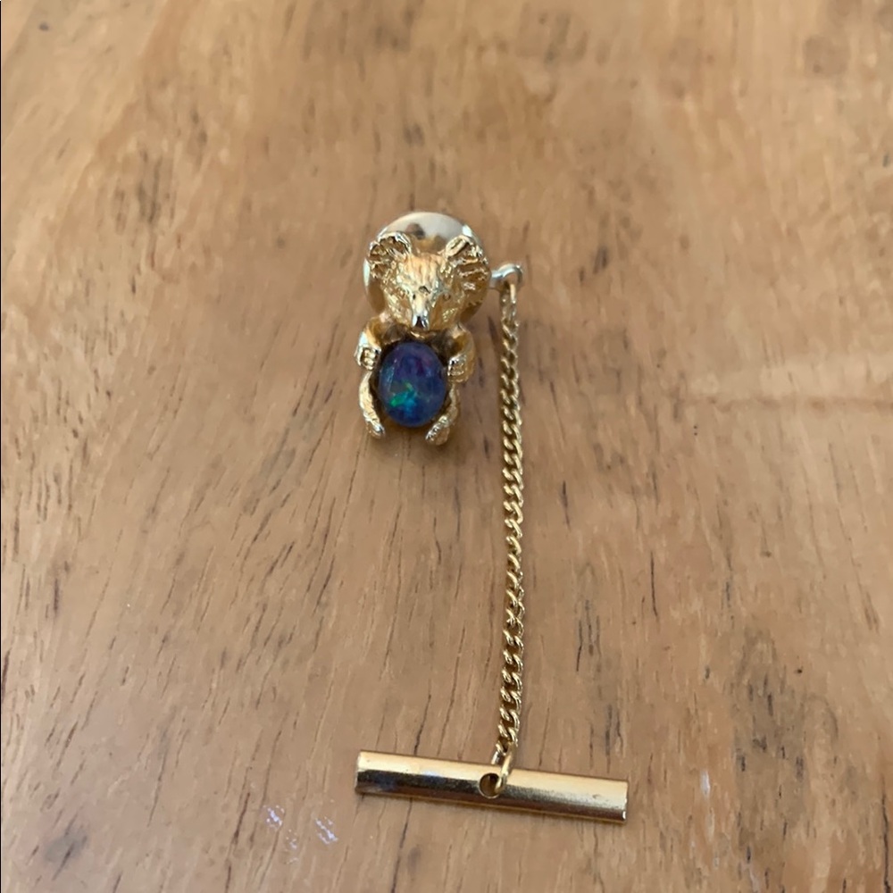 Australian Koala Bear Tie Stick Pin, Gold Plate with Opal Jelly Belly